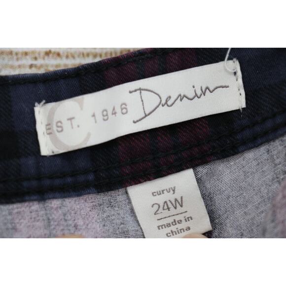 Cato EST 1946 Womens Plus Size 24W Curvy Plaid Pants 29" Inseam Gray Maroon - Picture 7 of 10